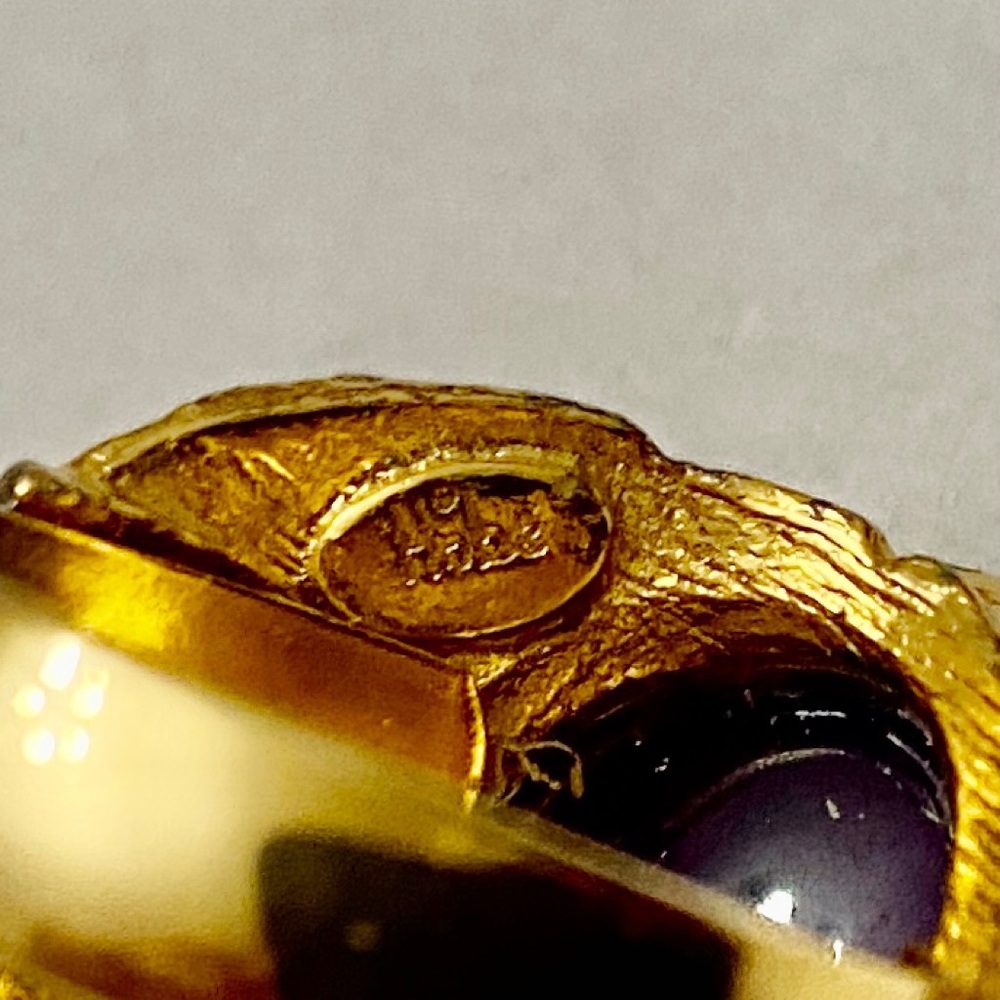 Vintage, Stamped Hobe Blue Agate Adjustable Ring with Rhinestones - Picture 12 of 13